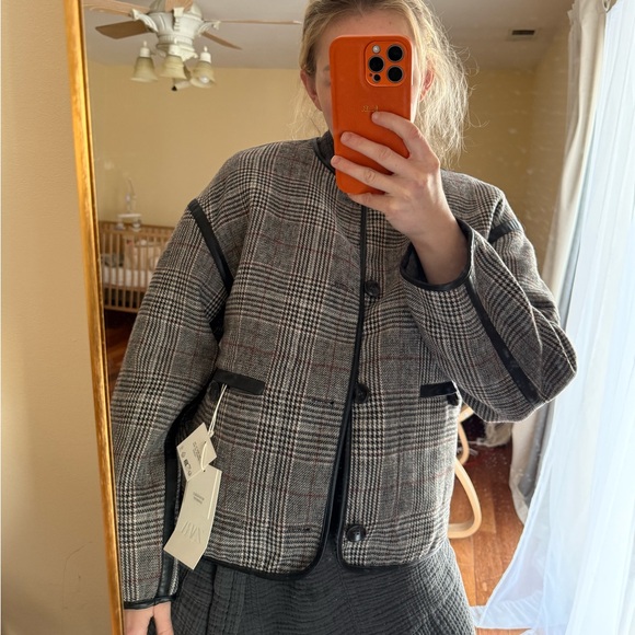 NWT Zara REVERSIBLE FAUX LEATHER PIPING WOOL JACKET size M - Picture 4 of 16